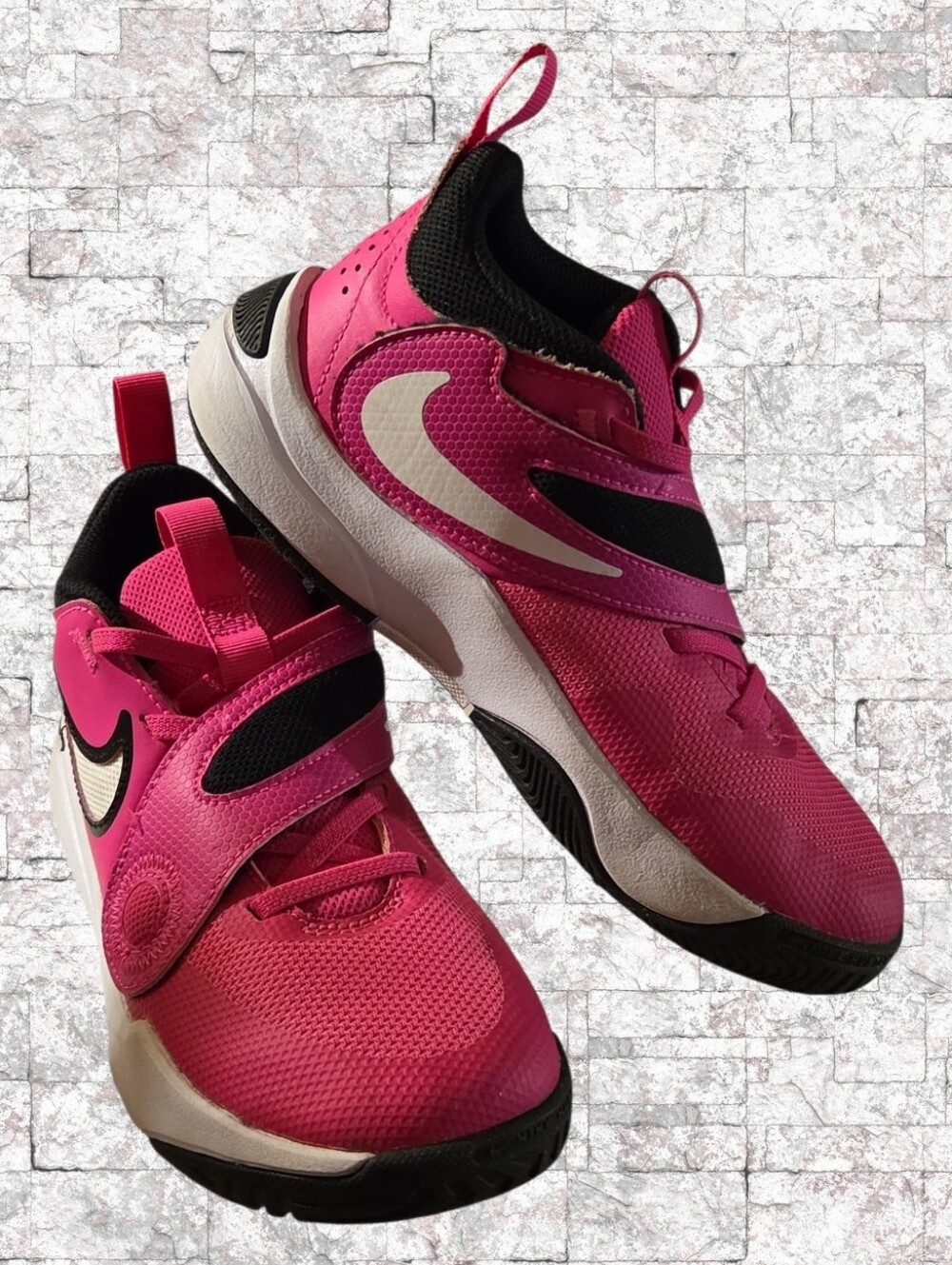Nike Kids Team Hustle D-11 Fierce Pink Basketball Shoes With White Swoosh